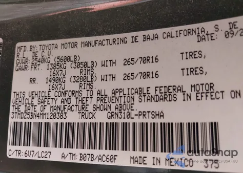 2021 Toyota Tacoma Trd Off-Road z USA, uszkodzony, nr VIN 3TMDZ5BN4MM120383